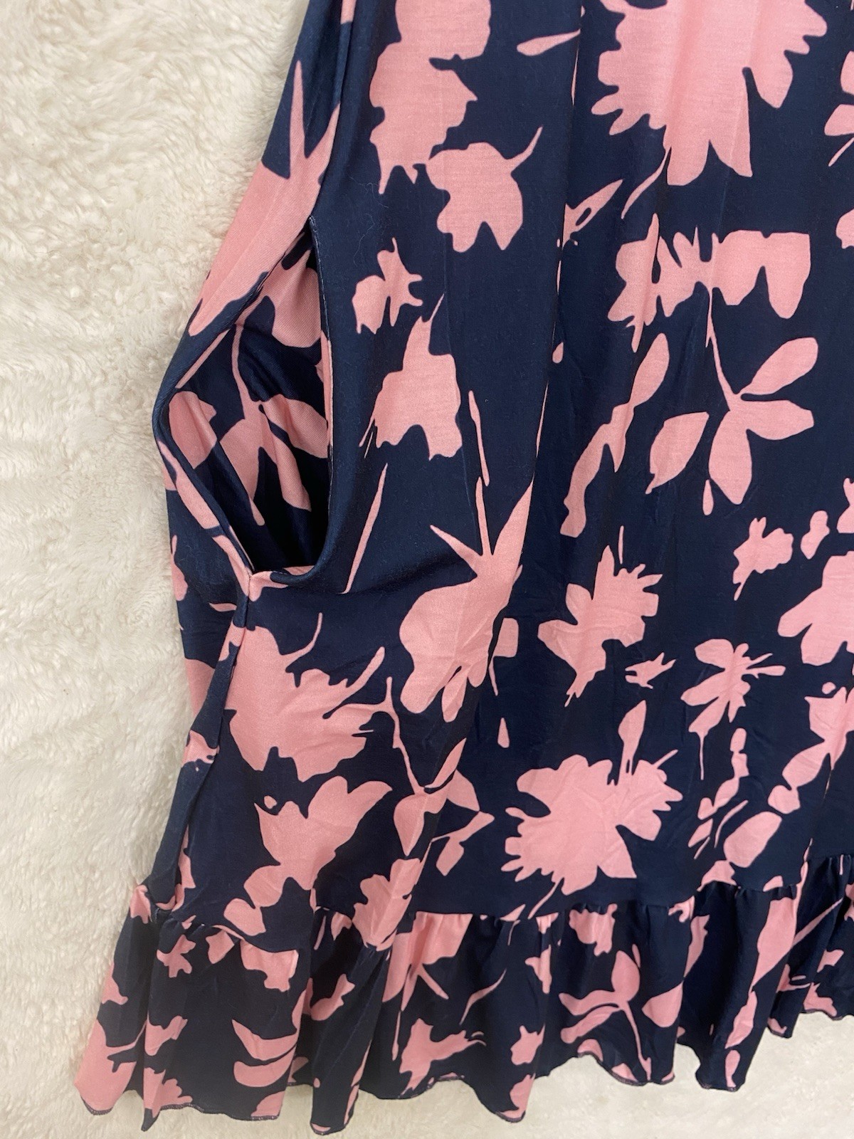 Womens Floral Ruffle Hem Sleeveless Midi Dress Size XL Navy & Pink Jersey NWT