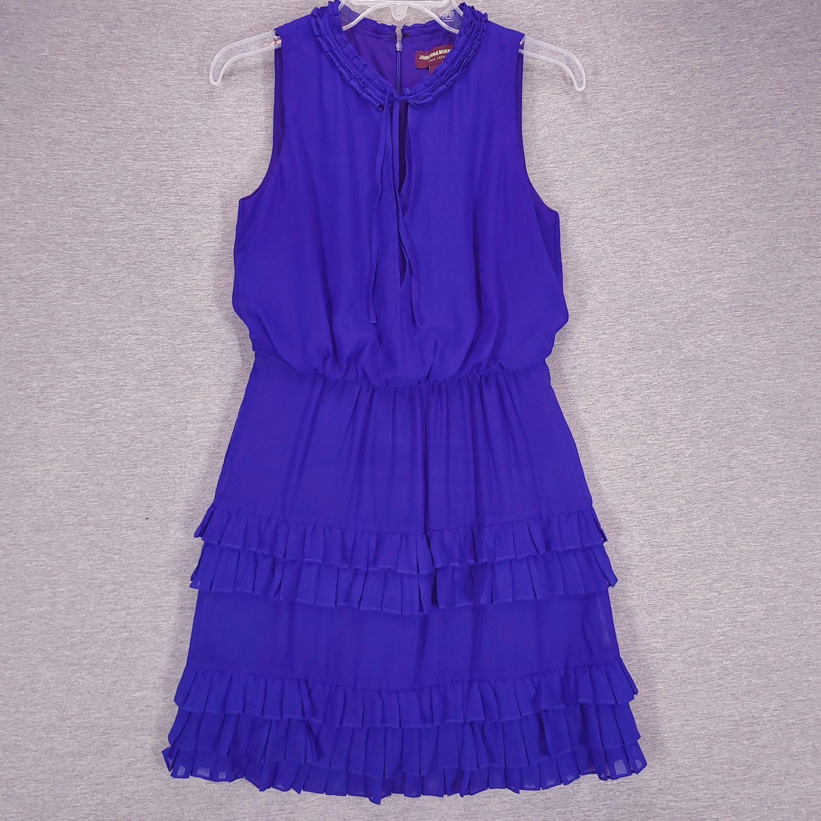 Johnston & Murphy Dress Womens 4 Blue Ruffle Tiered Sleeveless Chiffon Lined
