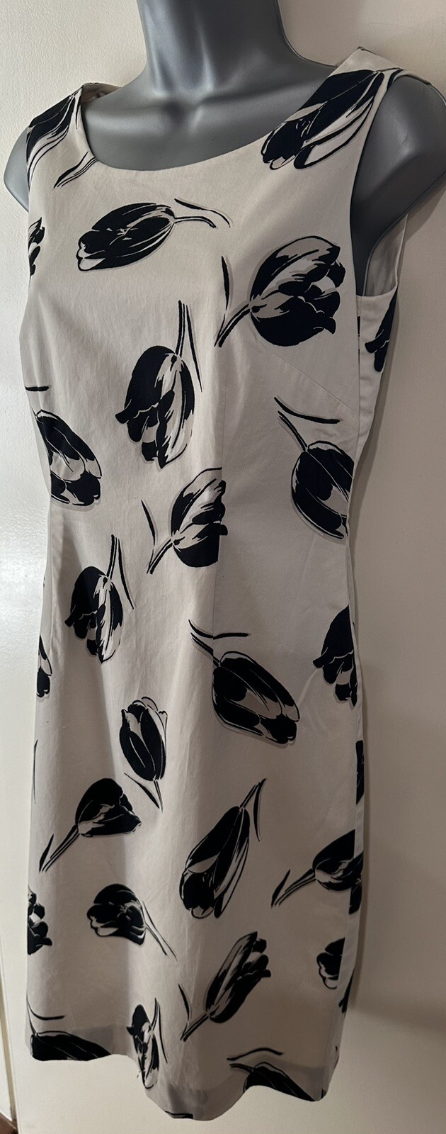 Precis cream & black tulip patterned cotton mix lined occasion dress Size 8