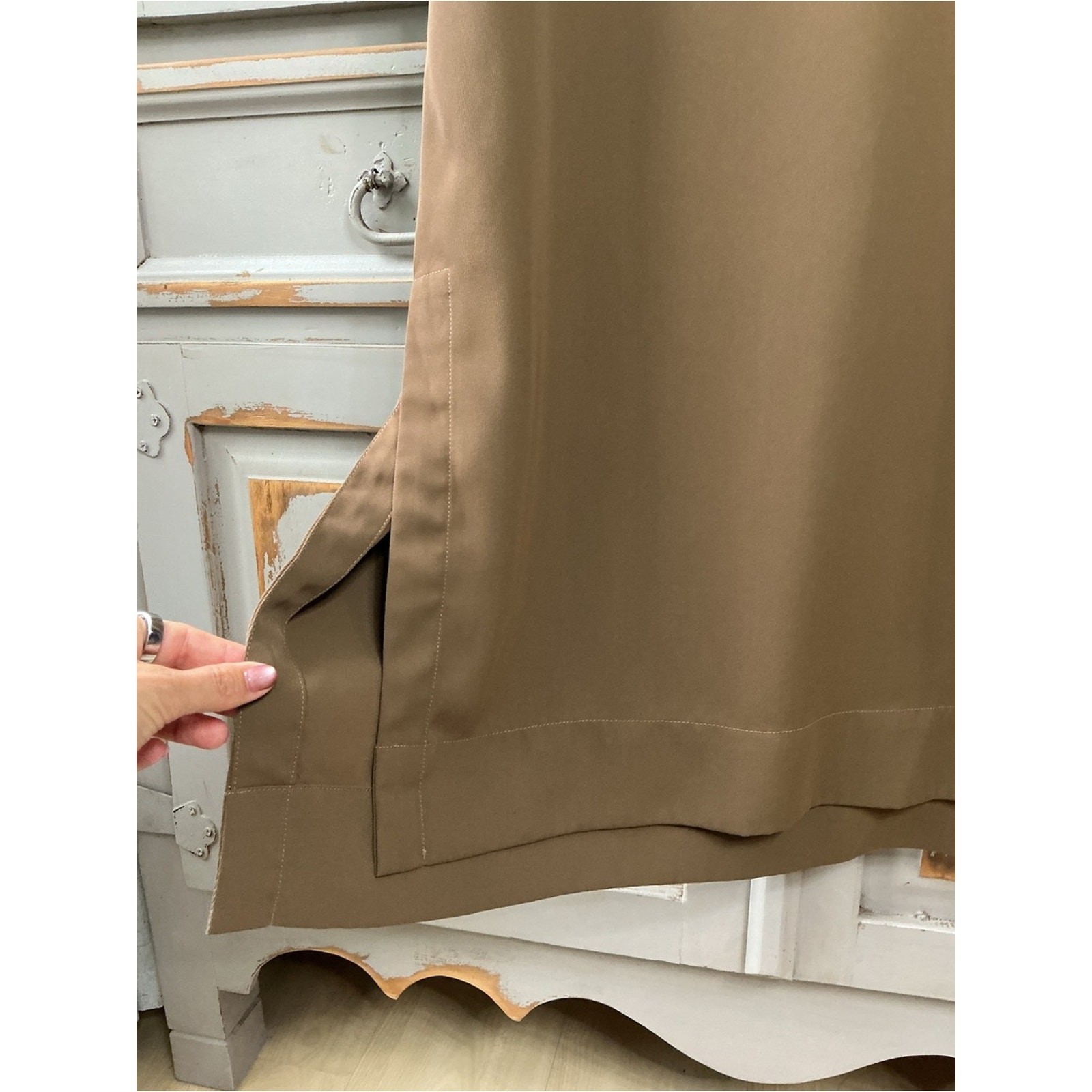 SSYS The Label | Light Mocha Midi Shift Dress V Neck Cap Sleeve Minimalist Small