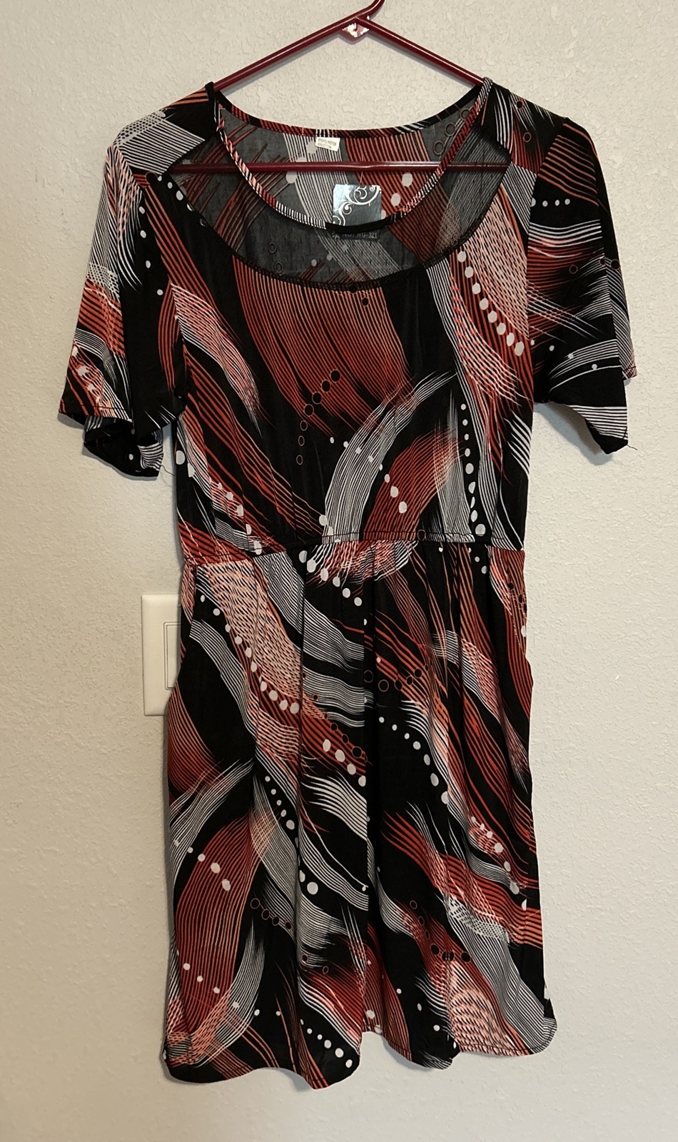 Mile Gabrielle Print Dress NWT black red S/S small sheer 1199