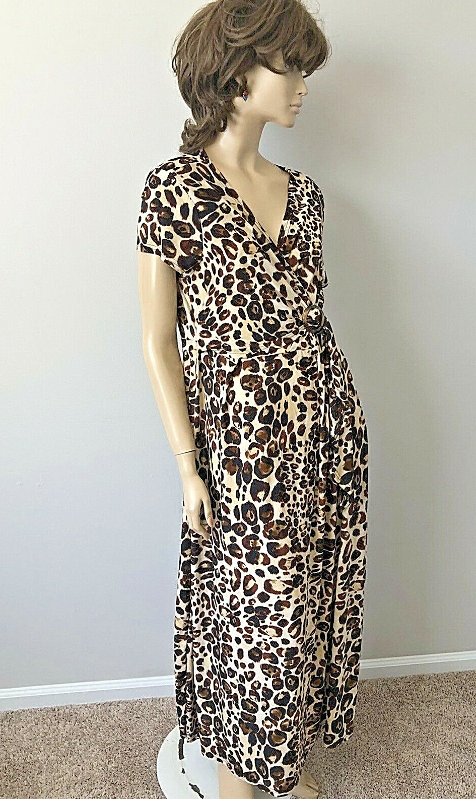 NWT MLLE GABRIELLE ANIMAL PRINT FAUX WRAP FULL LENGTH DRESS SIZE 2X