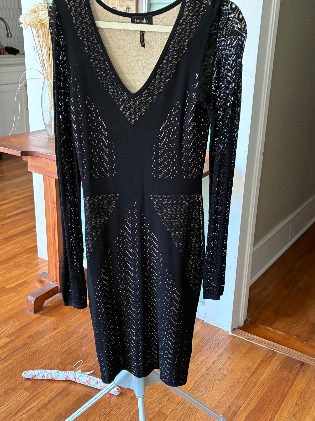 Laundry by Shelli Segal S Black Dress with Illusion Nude Lining S Body Con