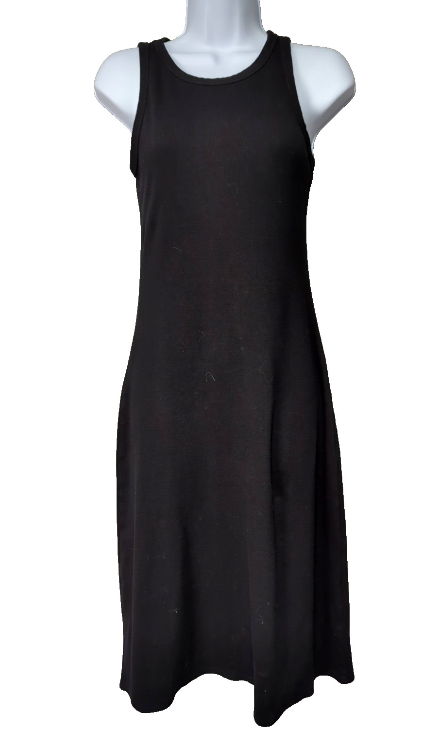 Mod Ref Black Ribbed Tank Dress Midi Stretch Cotton Casual Comfort Active Size S