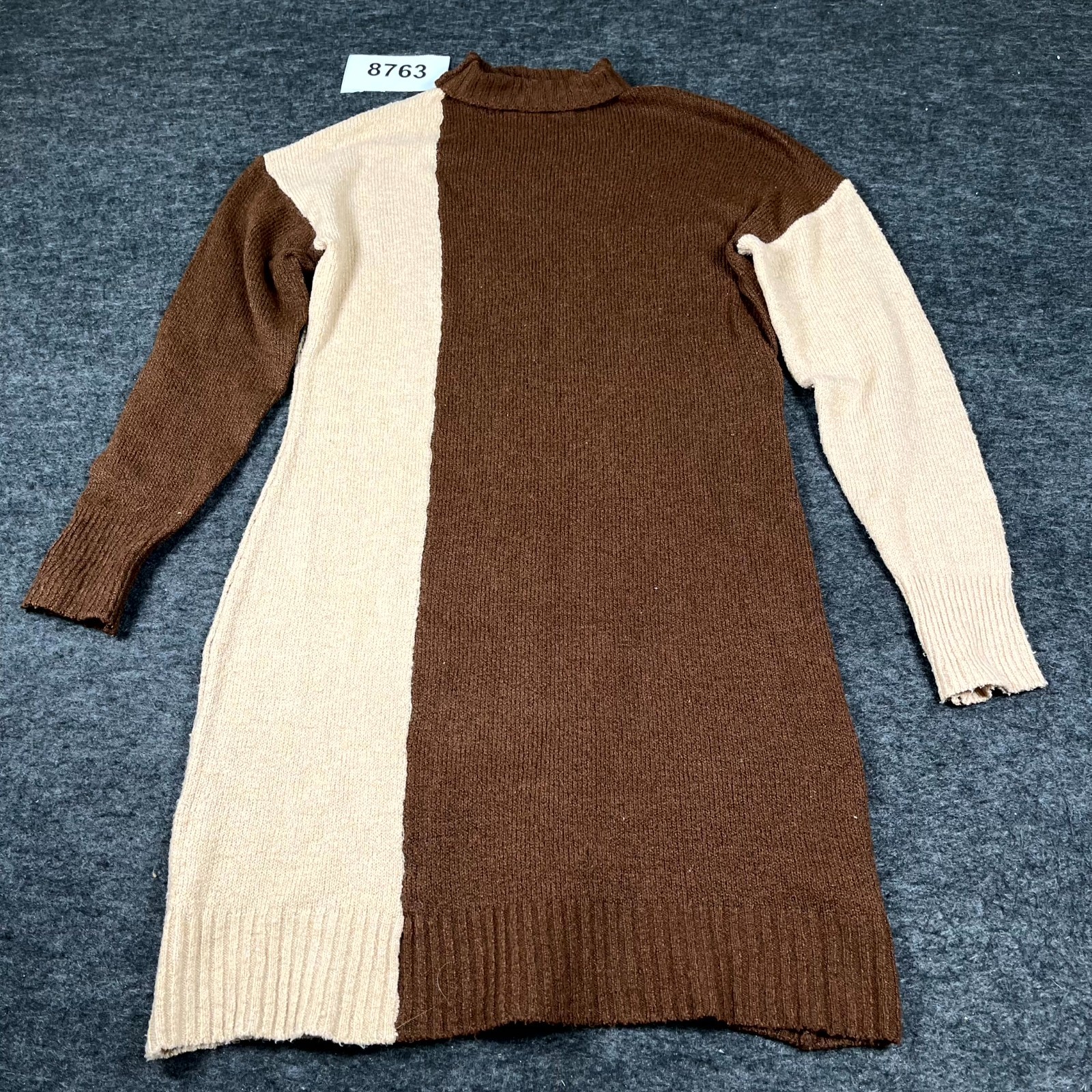 Absolutely Famous Sweater Dress Women Medium Brown Beige Colorblock Mock Neck