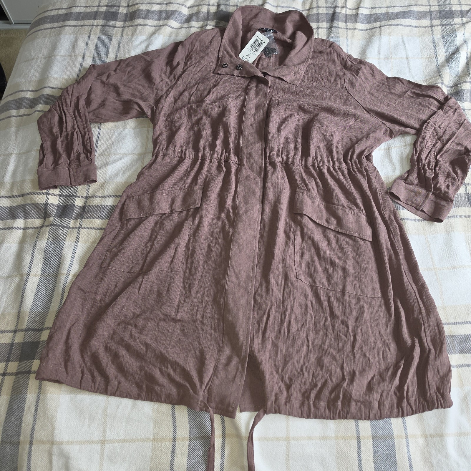 Torrid Taupe Crinkle Gauze Anorak Dress Button Drawstring Long Sleeve Size 1X