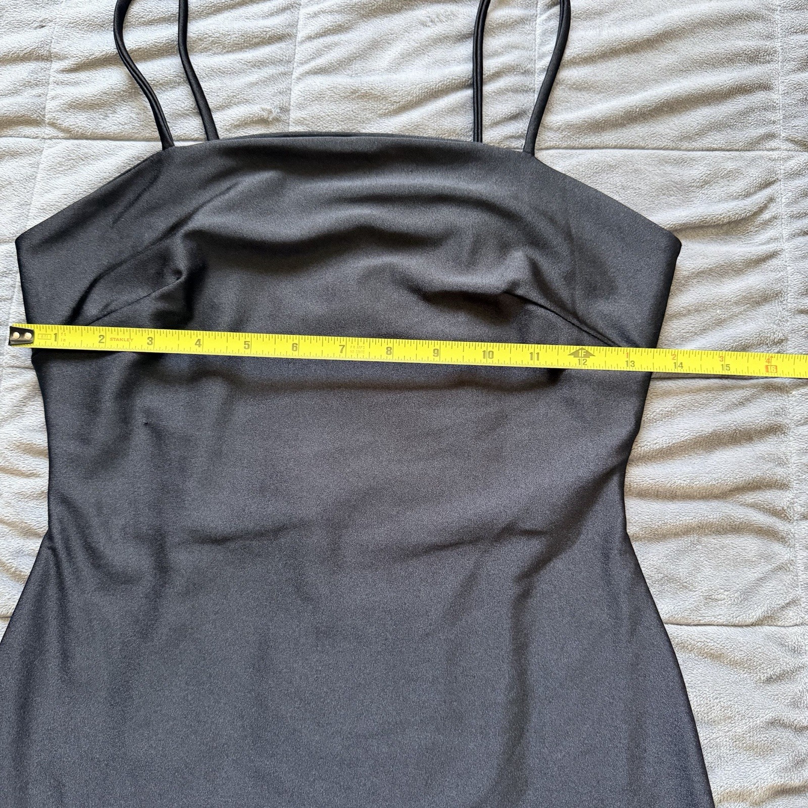 Popular 21 Black Solid Stretch Sheath Spaghetti Strap Knee Dress Size S DX80102