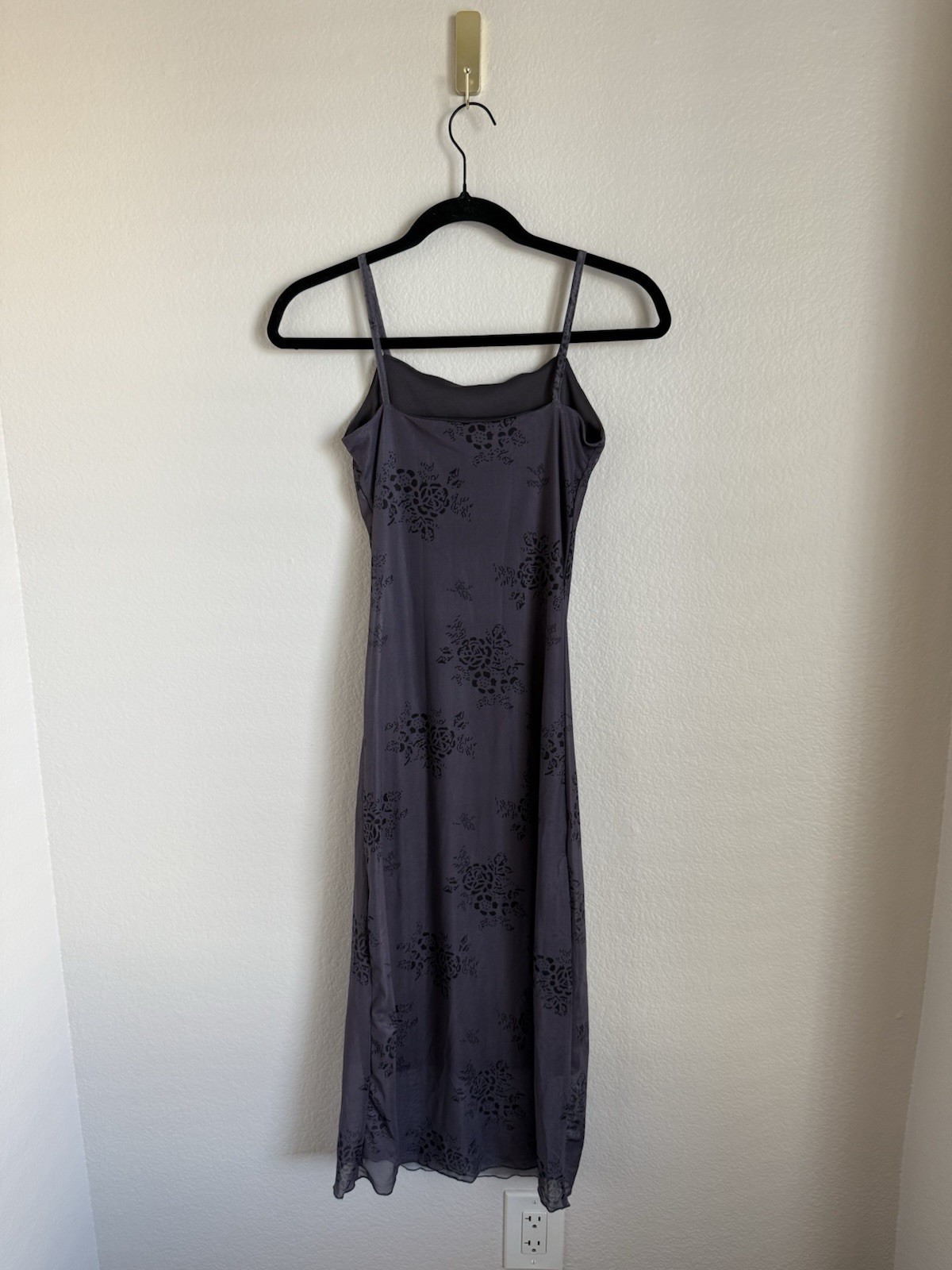 DAZY Slip Dress Small Purple Sheer Floral Midi Spaghetti Strap Y2K Whimsigoth