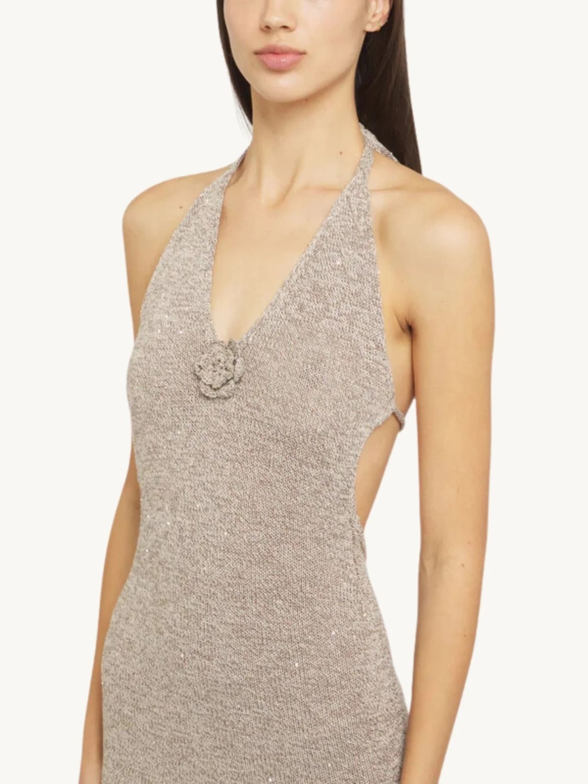 ASTA RESORT Daphne Dress in Hazlenut Sequin Large New Womens Maxi Knit Gown