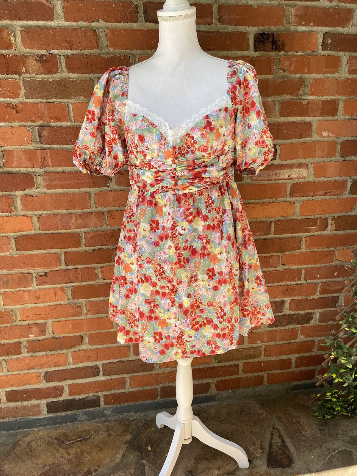 New NWT All About May Say Hello Dress Floral Mini Fit Flare Puff Sleeves Sz 10
