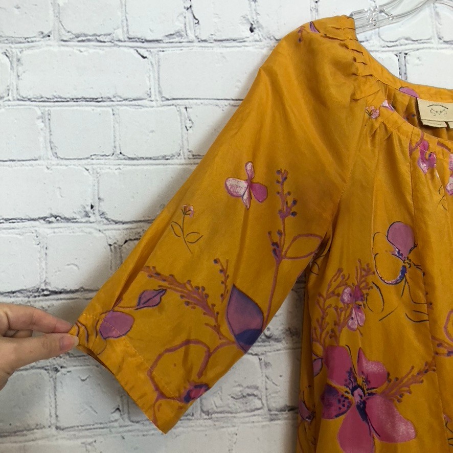 Anthropologie Vanessa Virginia Rainforest Silk Dress Size XS Yellow Floral