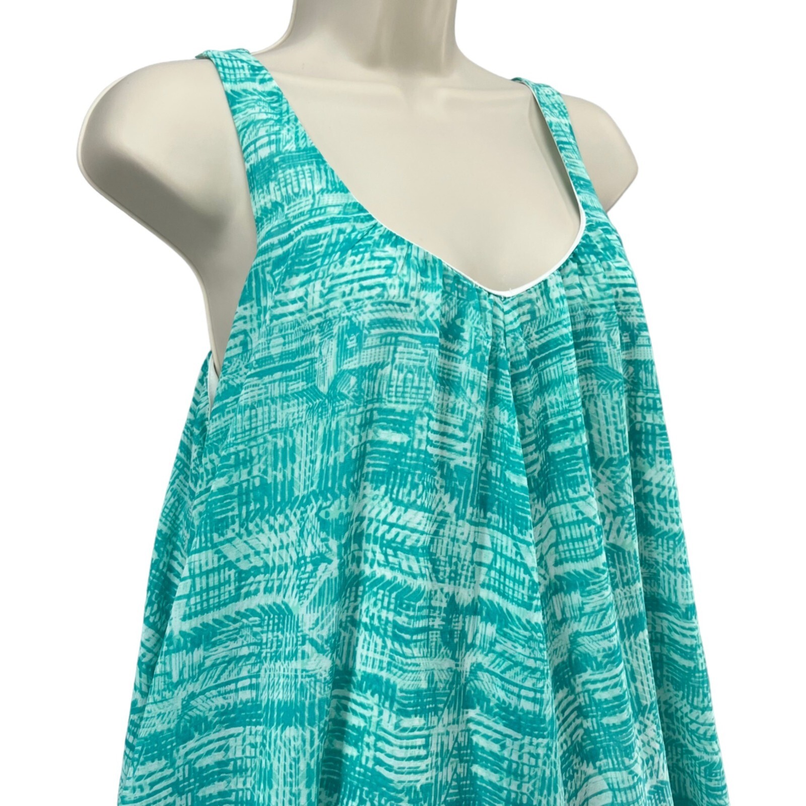 Decree Deepsummer Mini Dress Green White Printed Sleeveless Scoop Neck Size M