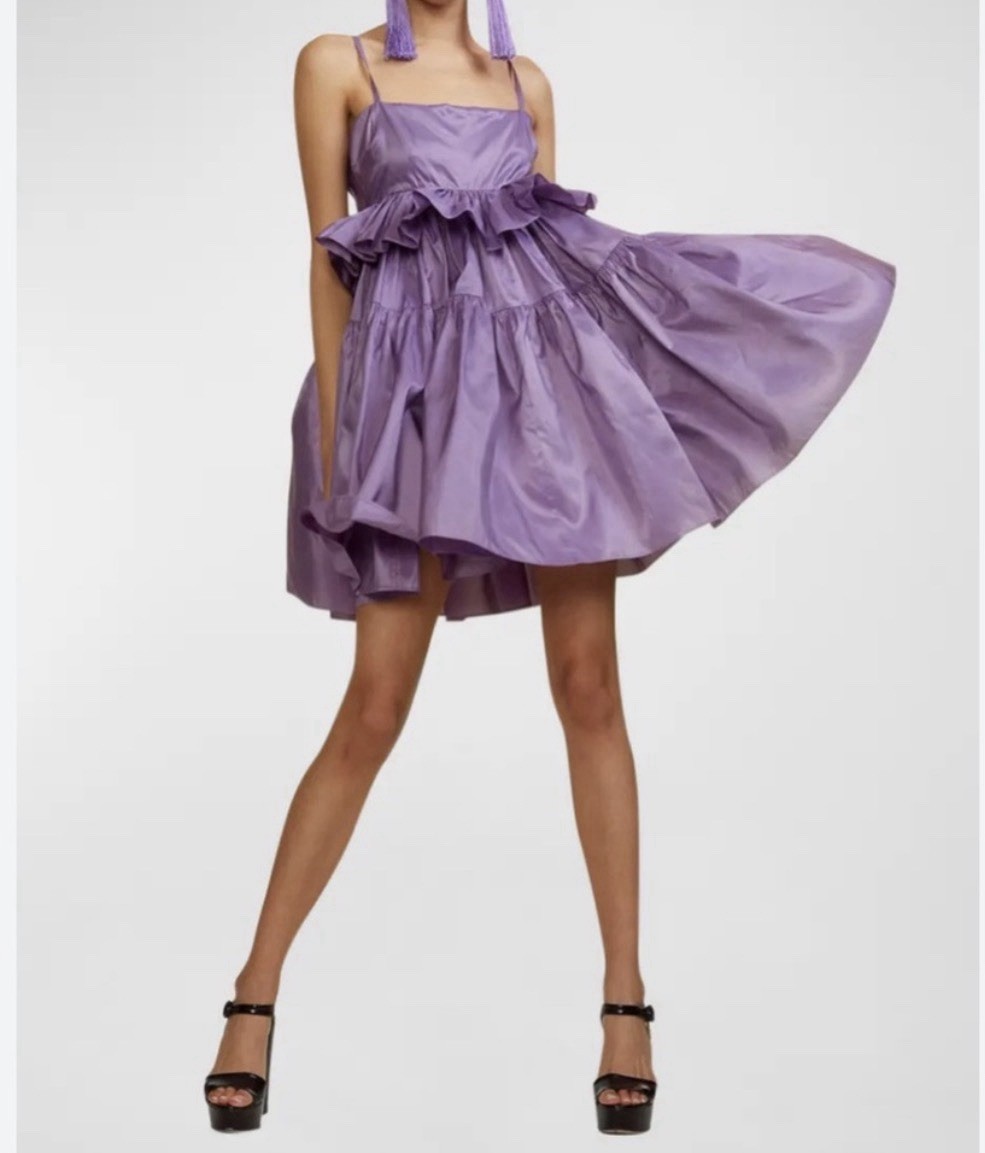 Cynthia Rowley Tiered Spaghetti Strap Silk Dress Lilac NWT $465 Size 8