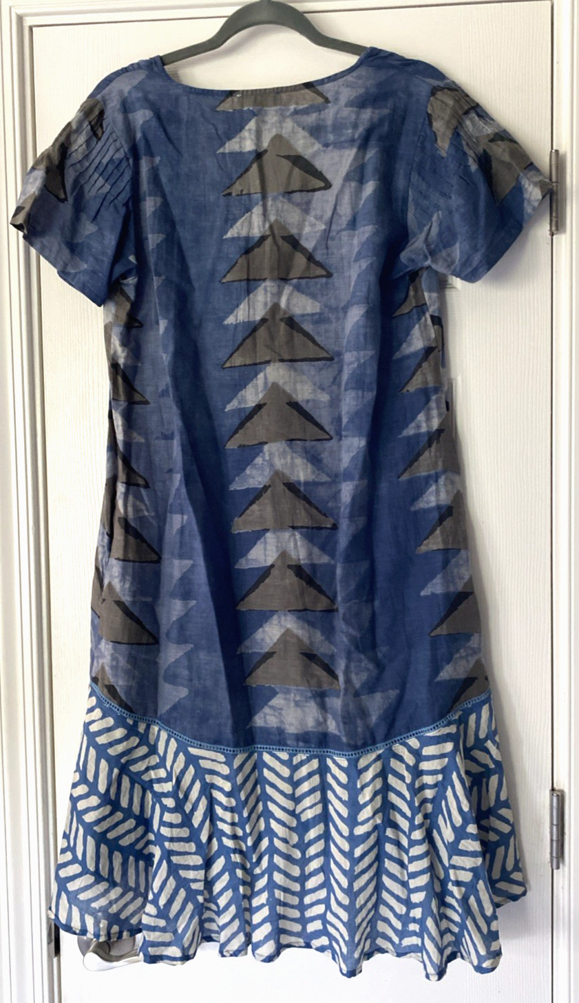 BOHO CHIC WOMENS ADRIFT COTTON MIDI DRESS HIGH LOW HEM TRIBAL BAGRU PRINT SMALL