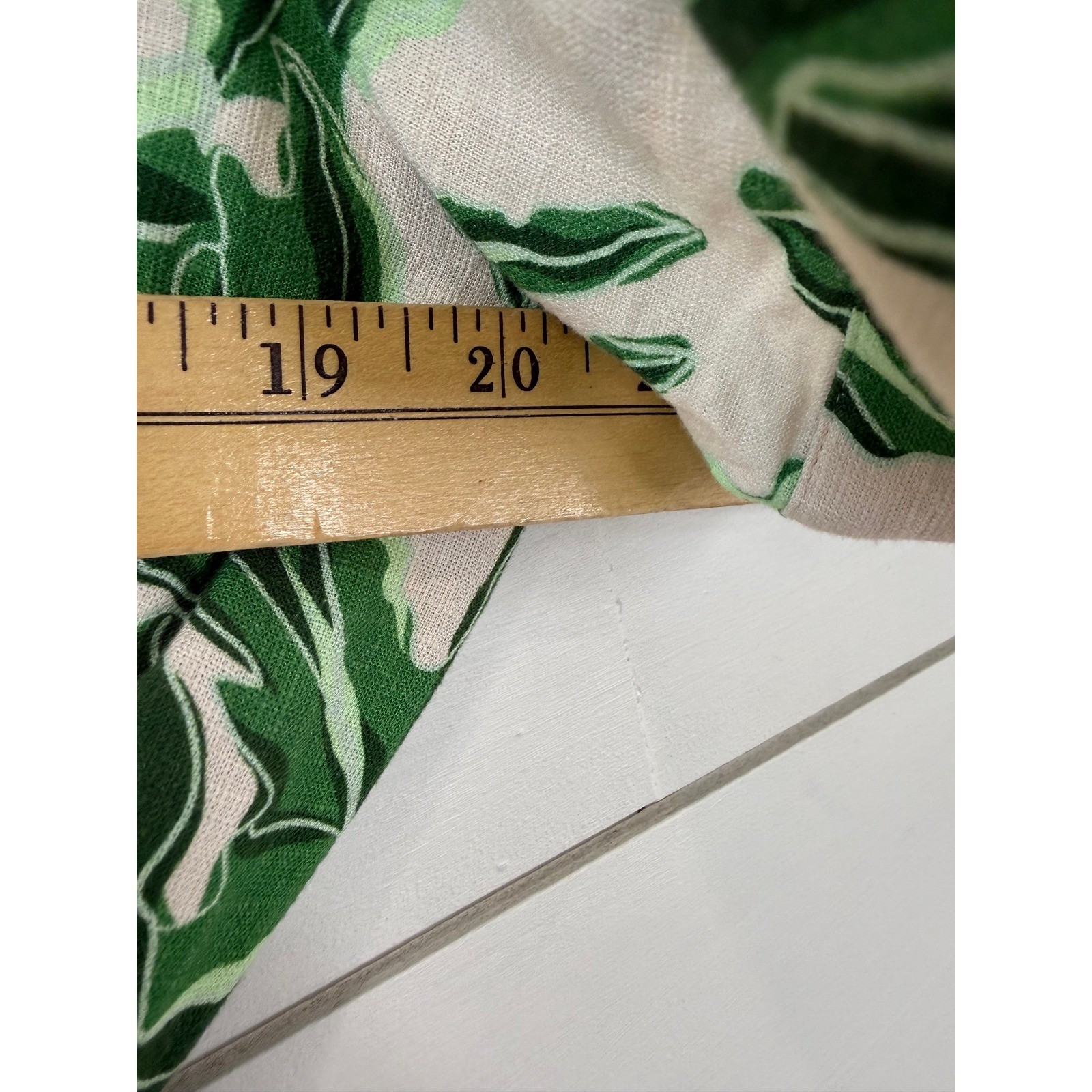 Emily McCarthy Wrap Dress Women Large Green Tropical Palm Leaf Linen COASTAL
