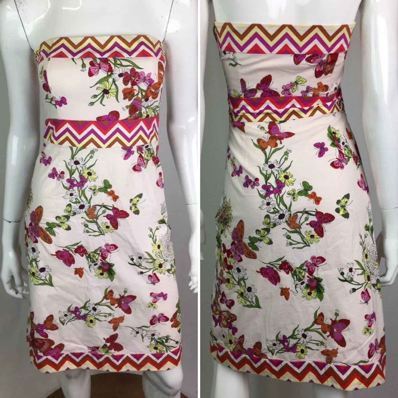 TiBi Women’s 0 Floral Butterfly Strapless A-Line Sheath Dress Anthropologie