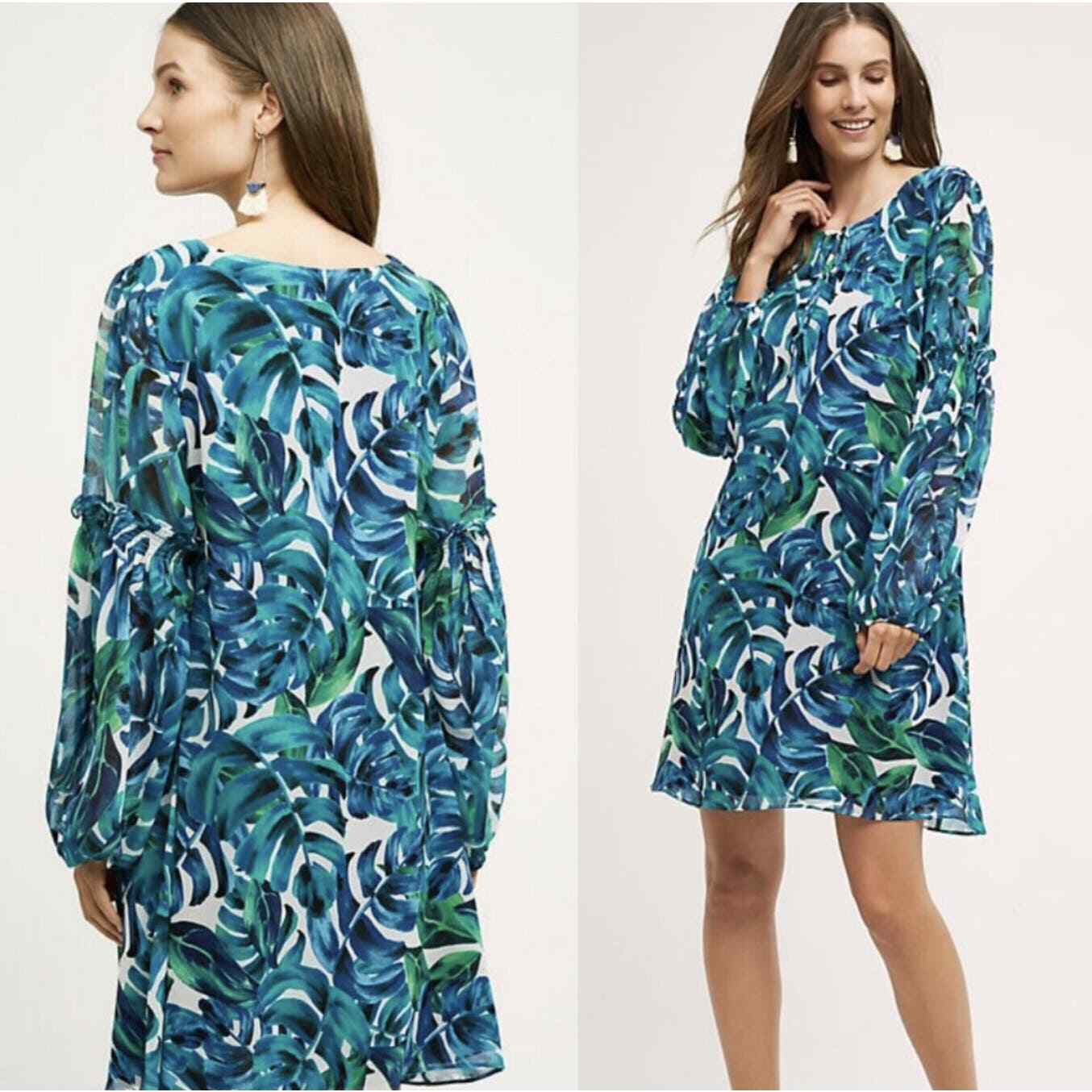 Anthropologie Chloe Oliver Patrerre Swing Dress Bold Floral Turquoise size S