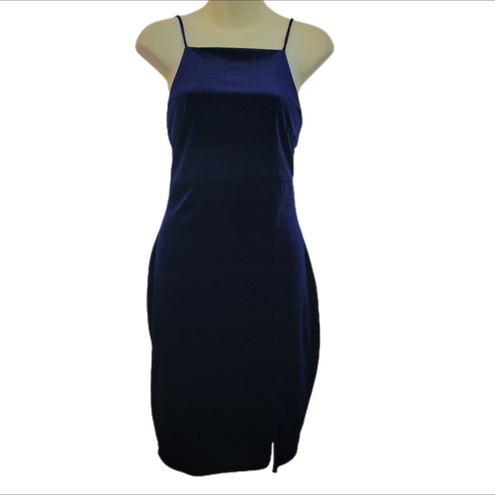 Winsor Bodycon Mini Dress Sz M Medium Women’s Ladies Blue Velor Velvet Spaghetti
