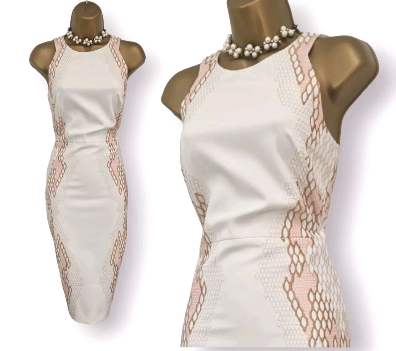 Karen Millen Ivory Lace – Snake Effect Wiggle Pencil Special Occasion Dress UK 8