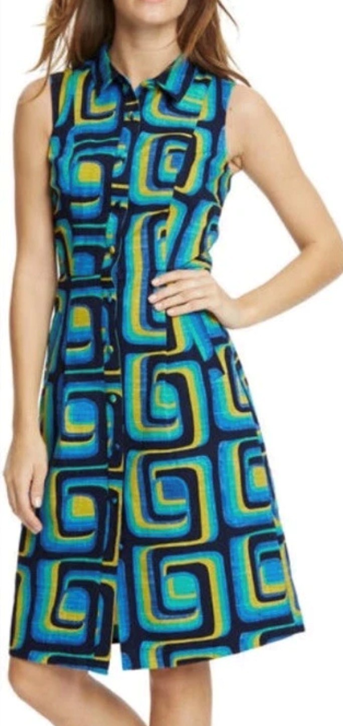 NEW! Boden Iris Sleeveless Shirt Dress Geometric Retro Print Size 10R