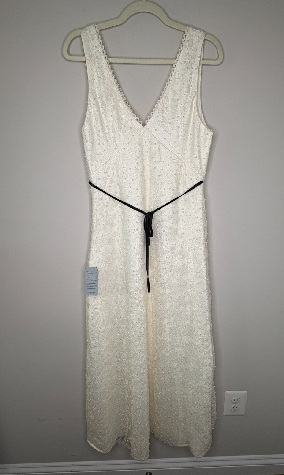 Embellished Beaded Sleeveless Maxi Dress Cream – NWT Formal Evening Gown – Large