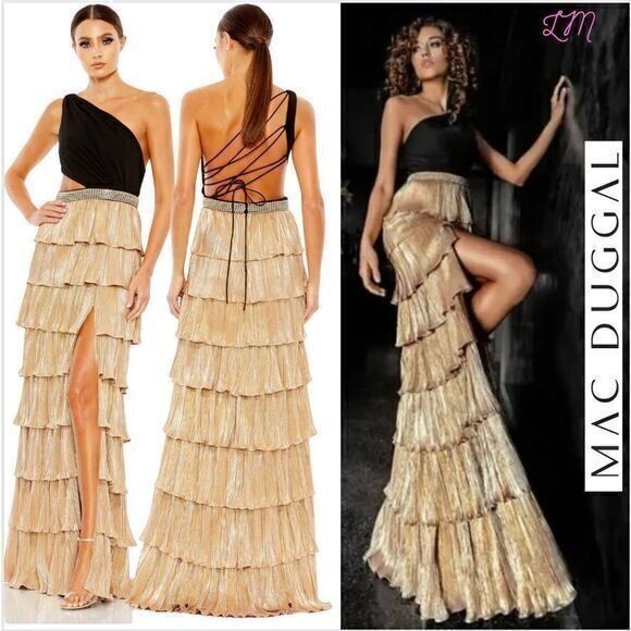 Ieena for Mac Duggal style 26742 gold & black gown size 14