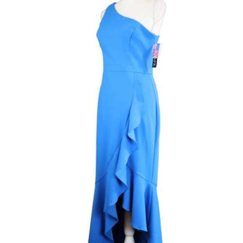 Xscape Blue Asymmetric Ruffle High Low Hem Formal Evening Gown Size 8