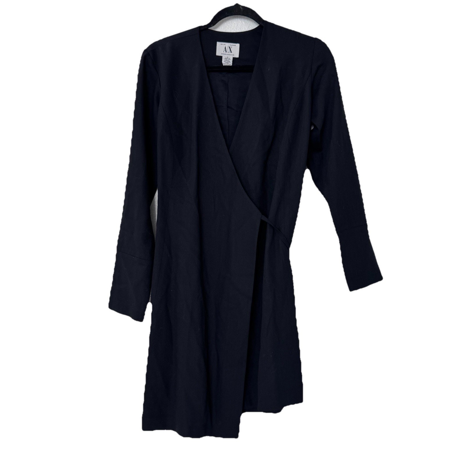 A/X Armani Exchange Black Wool Blend Wrap Dress SZ 2 Old Money Preppy Office