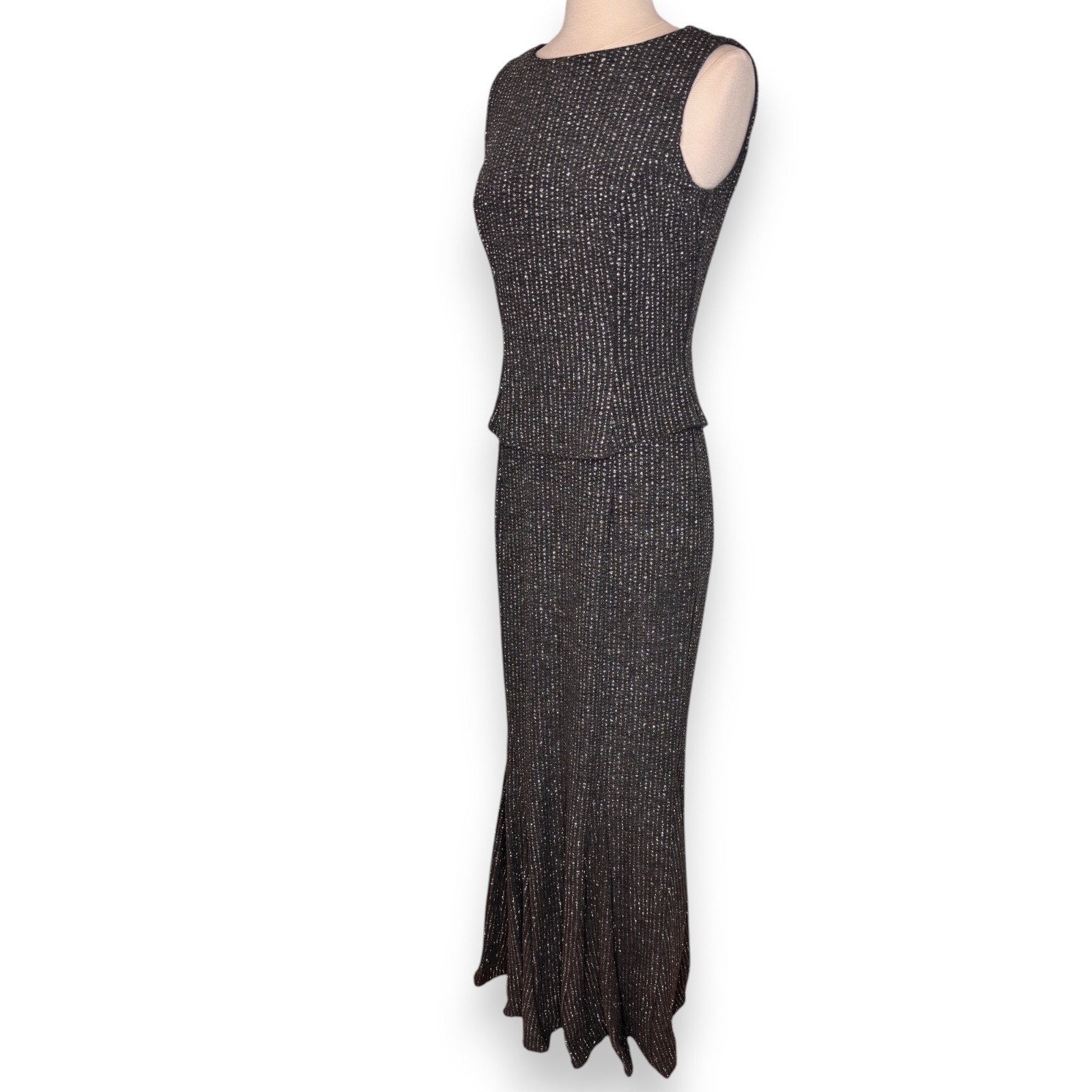Scott McClintock Millennium 2000 Gray Silver Sparkle Peplum Flare Bottom Dress 6