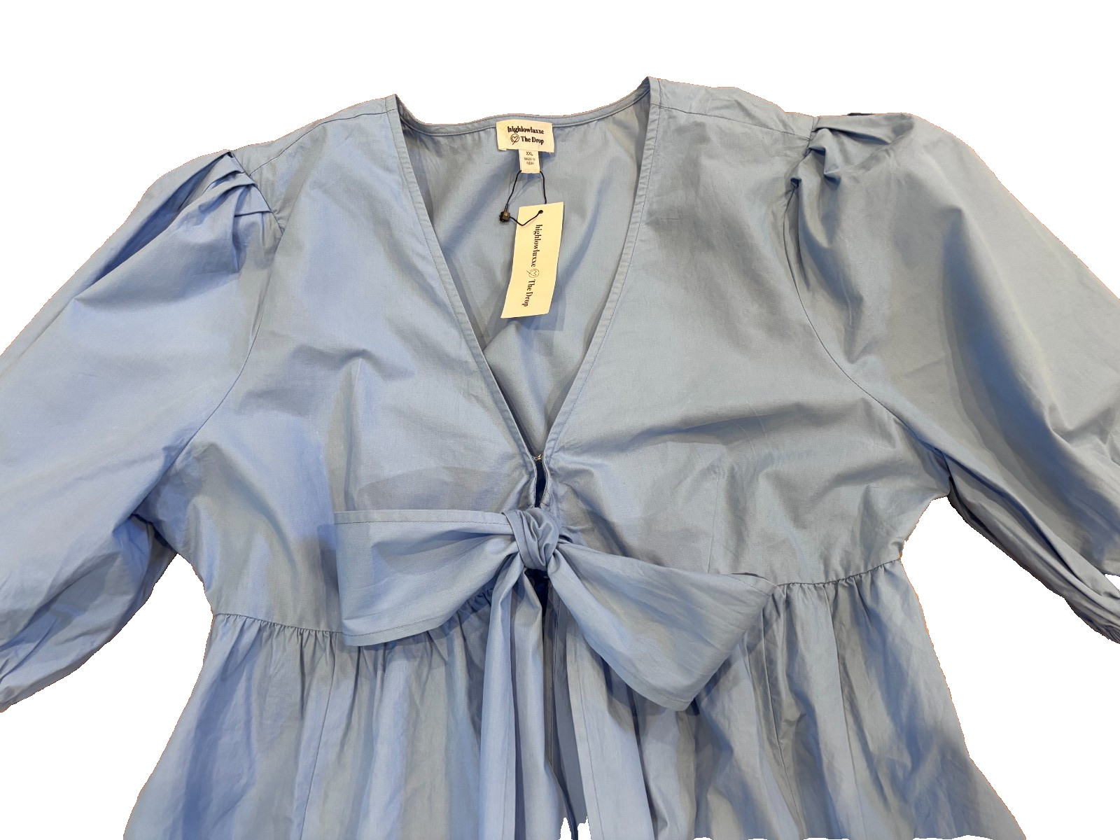 NWT The Drop Cornflower Blue Puff-Sleeve Front-Bow Button-Down Maxi Dress XXL