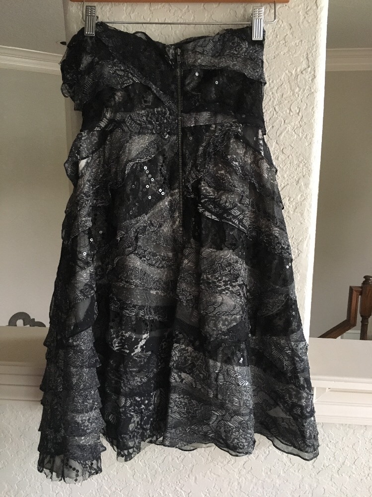 Anthropologie Strapless Dress Black Sequin 0 Tracy Reese Spliced Lace NWT $450