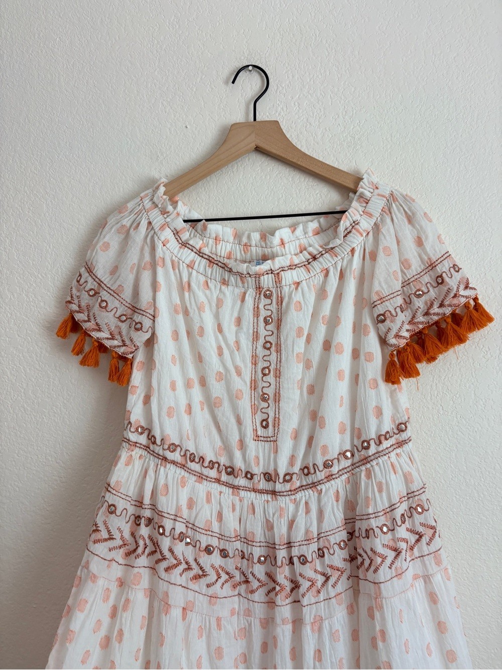 Mer St. Barth Coastal Fringe Mirrored Boho Embroidered Tassel Dress