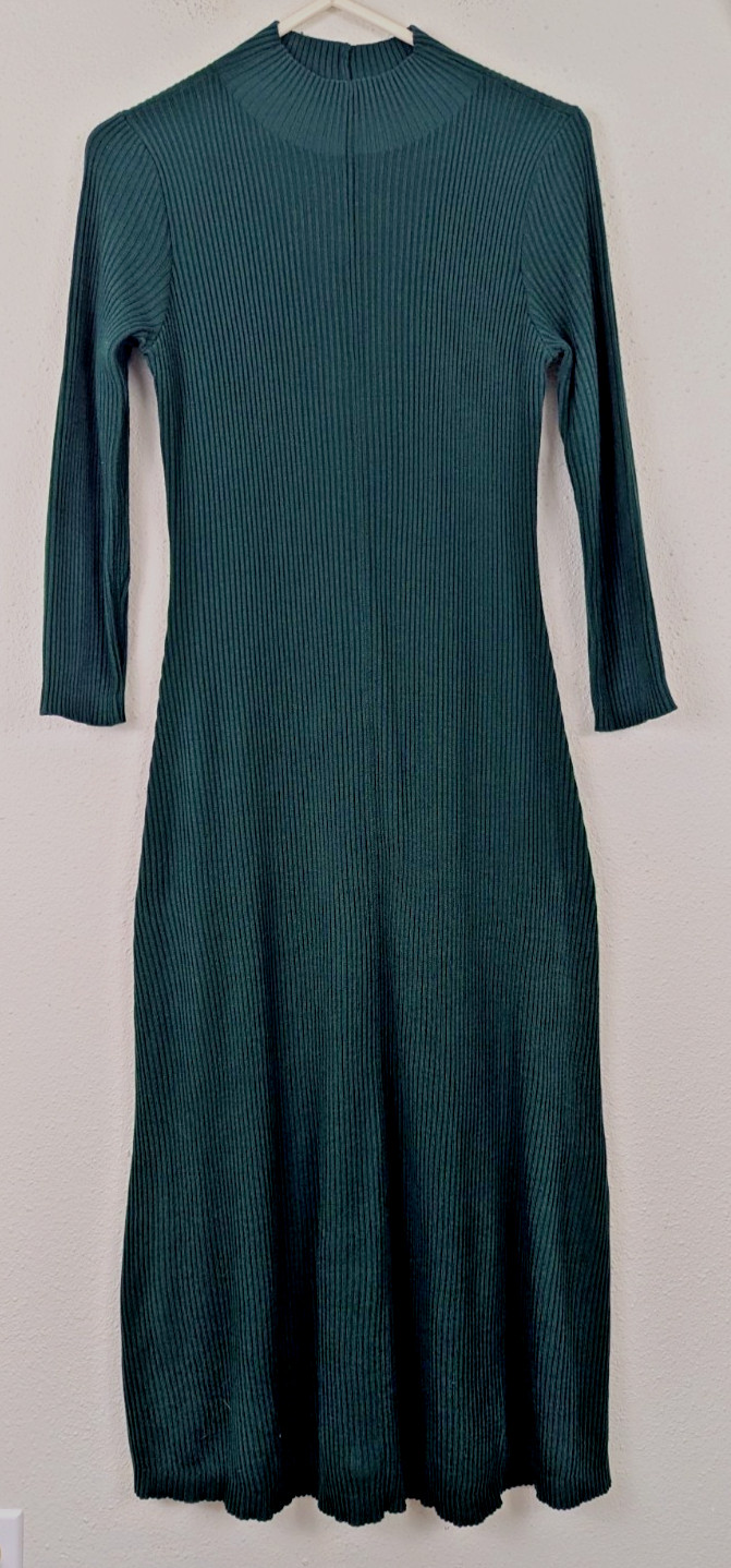 Calvin Klein sz M Mock Neck Maxi Sweater Dress ribbed knit stretchy ls 0206