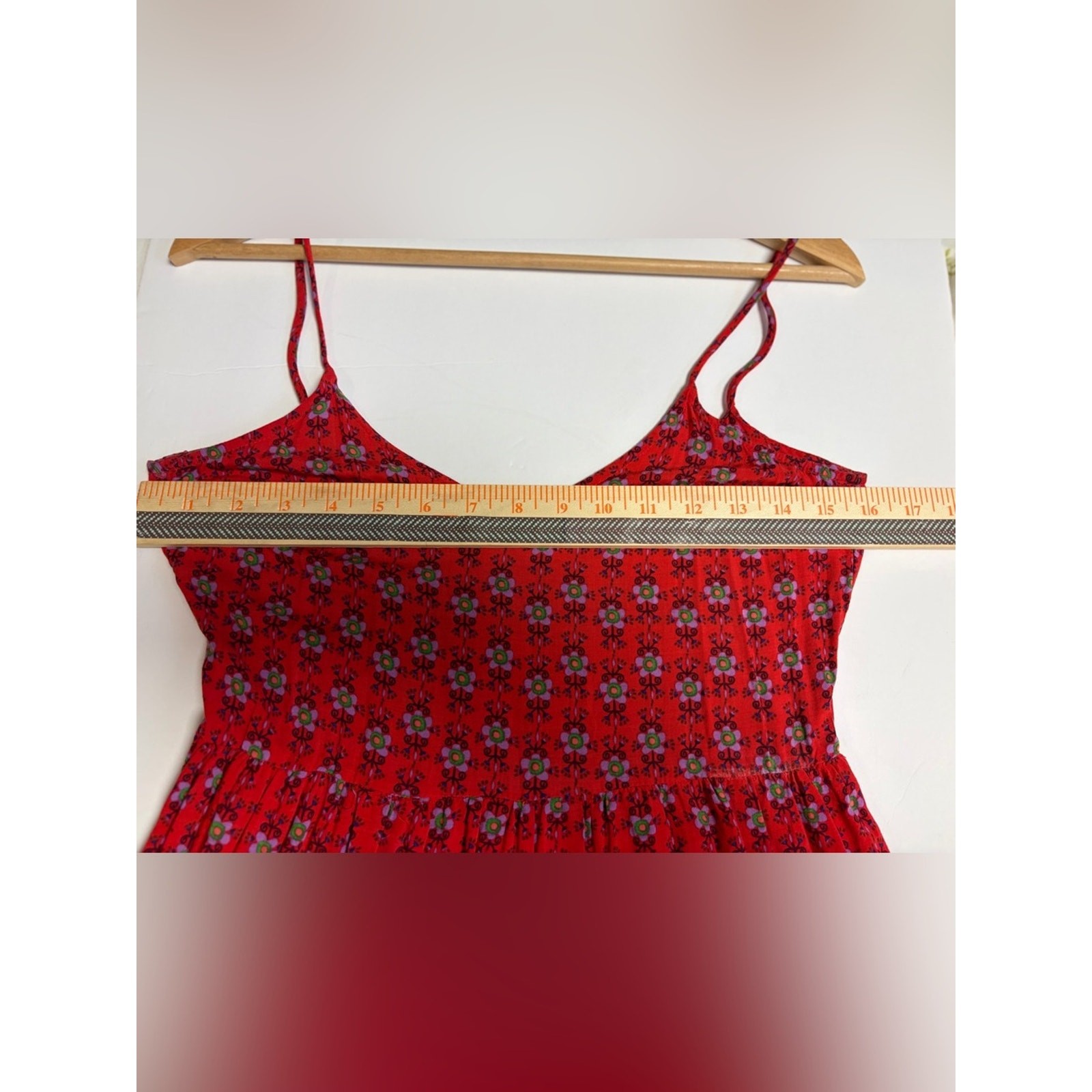 Live Happy by Natural Life Red Boho Floral Tiered Swing Sundress Size XS/S
