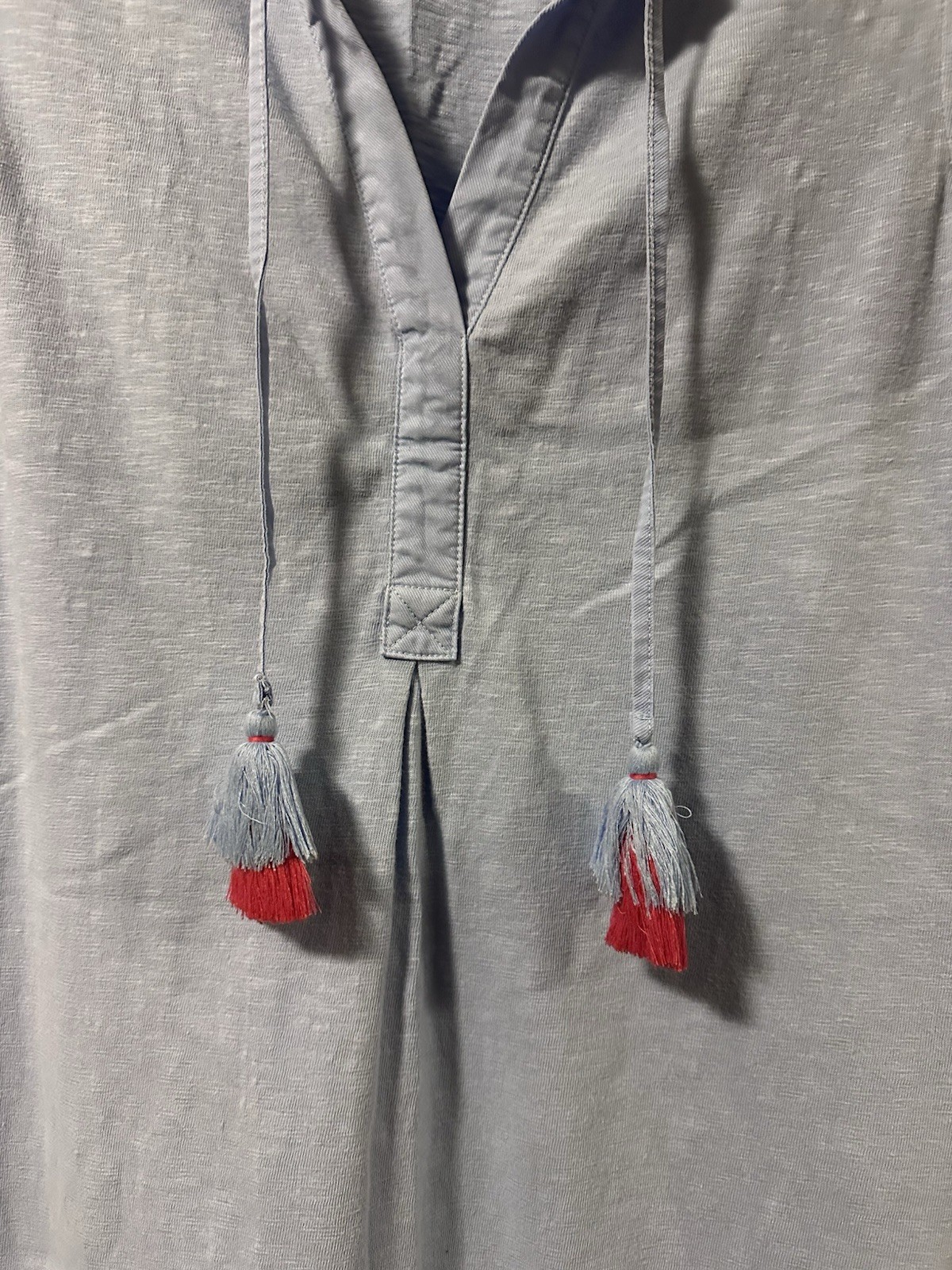 Vineyard Vines Blue Chambray Shift Dress V-Neck Sleeveless Tassel Tie XS