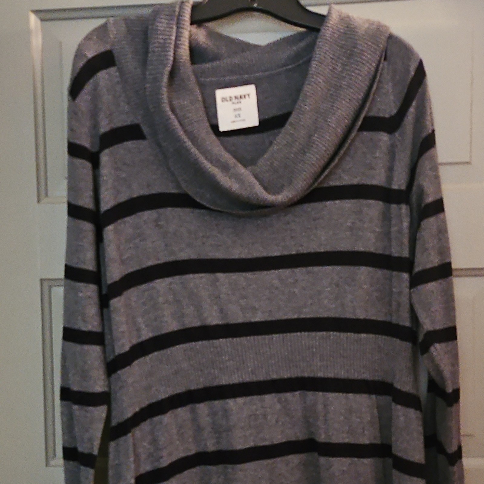 Old Navy Gray Black Striped Cowl Neck Long Sleeve Knit Sweater Dress 2X