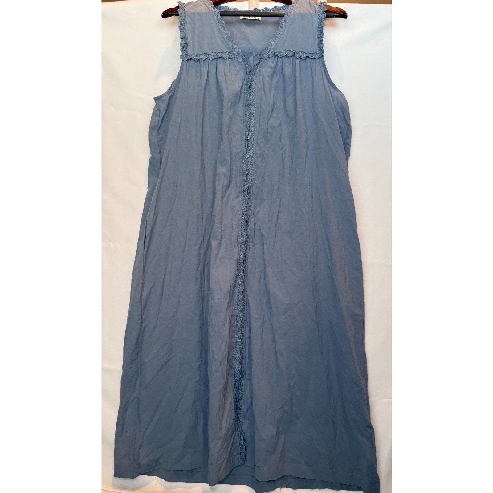 Neuflora Dress Womens Large L Blue Cotton Lace Trim Cottagecore Prairie Dress