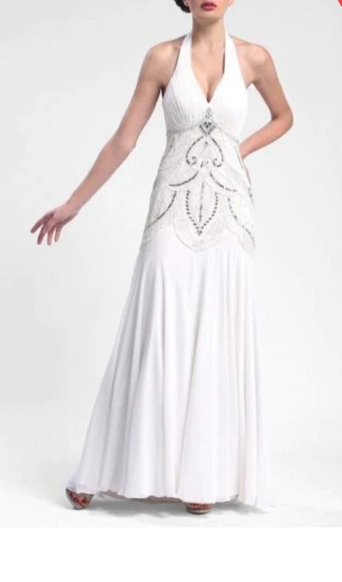 Sue Wong Beaded Satin Dress And Most Lexirious Fabric Size 6, 4Color White
