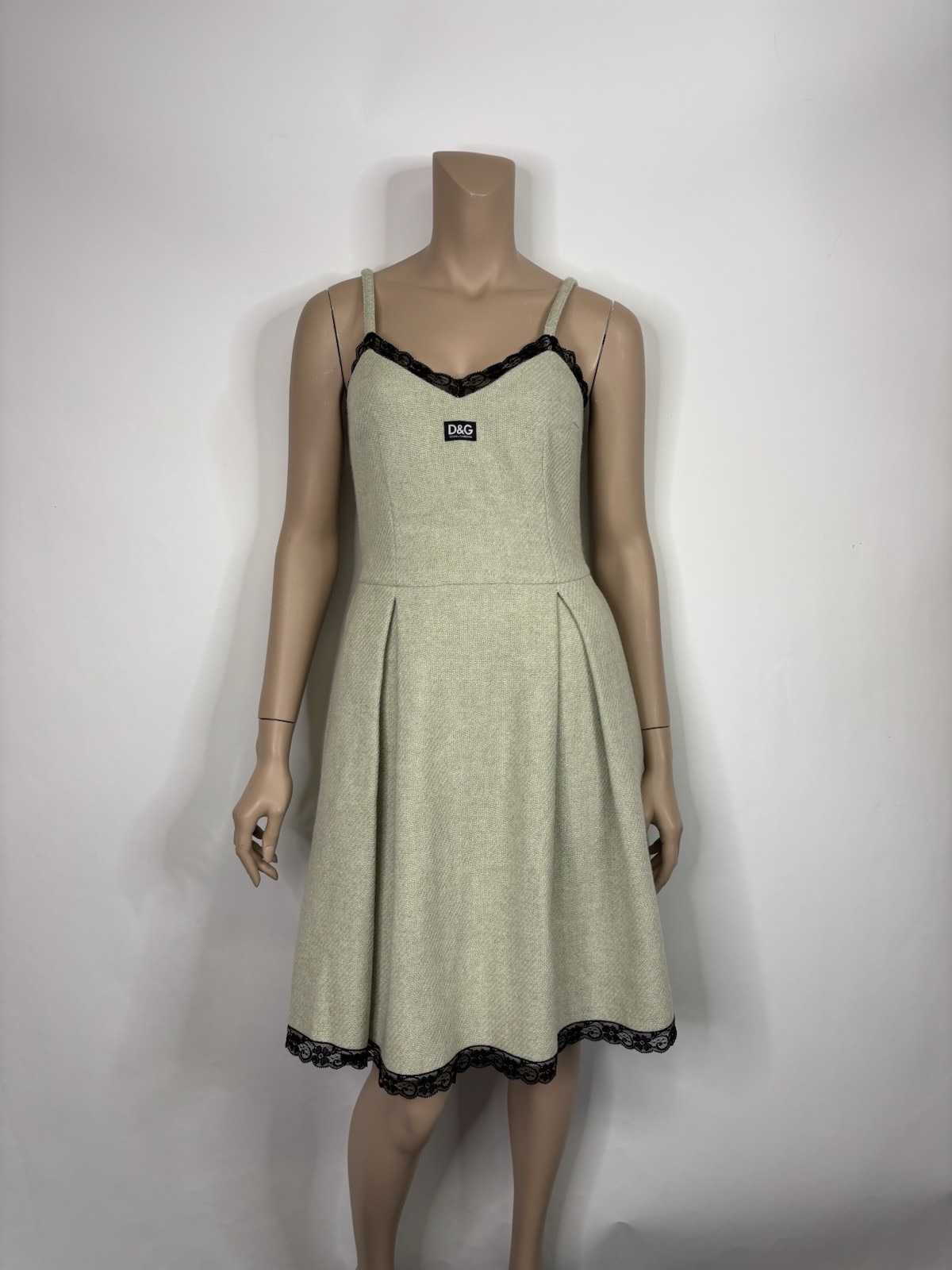 Vtg Dolce & Gabbana D&G AW1996 Green Wool Tweed Logo Dress IT 40