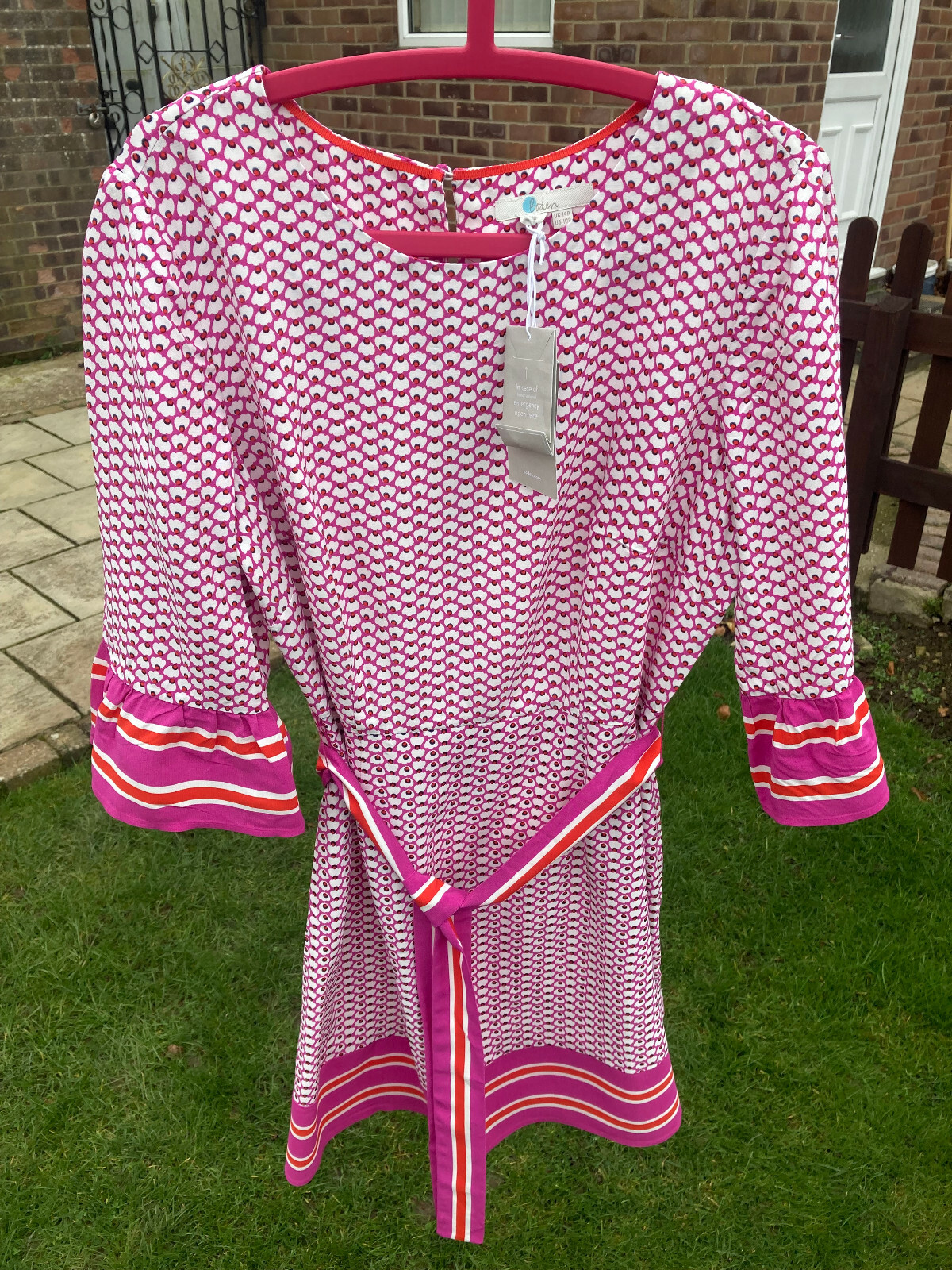 BODEN Andrea belted dress size 12 reg pink cyan colour W0159 __B 12 A ——