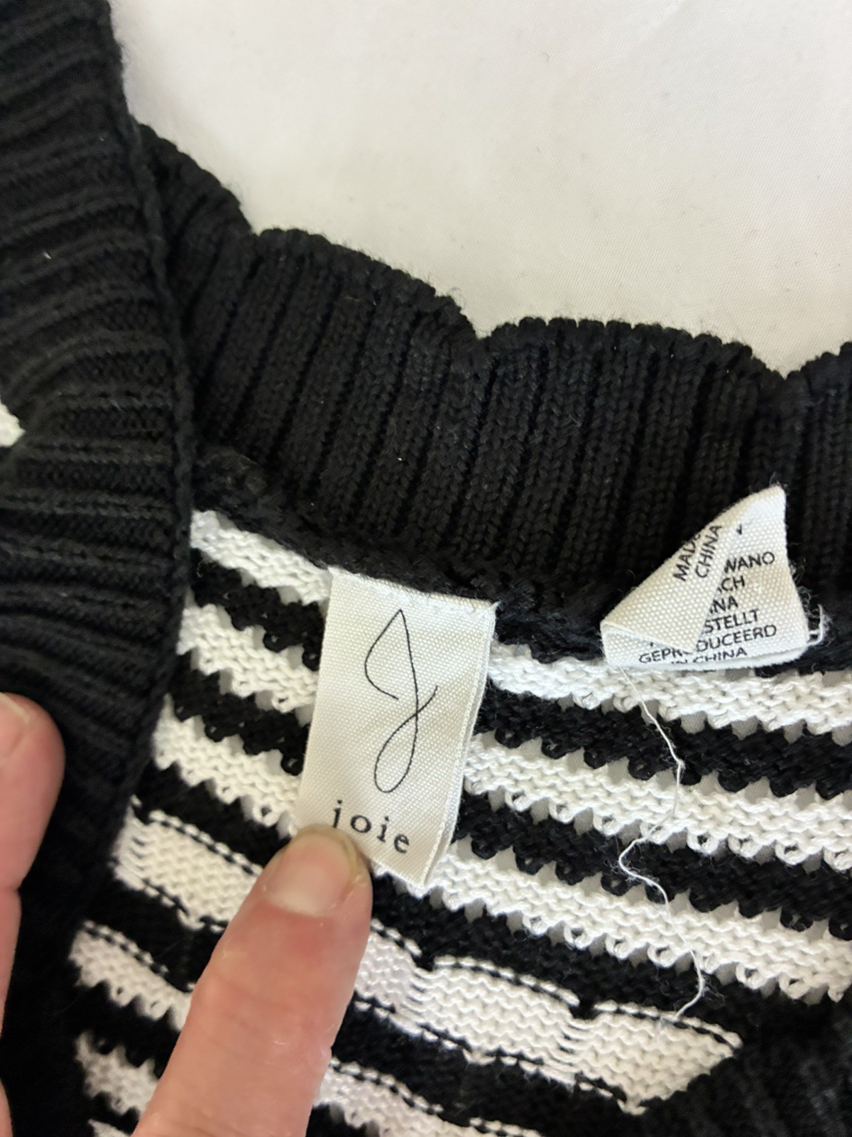 Joie Black White Striped Knit Crochet Dress Size L Designer Resort Beachwear