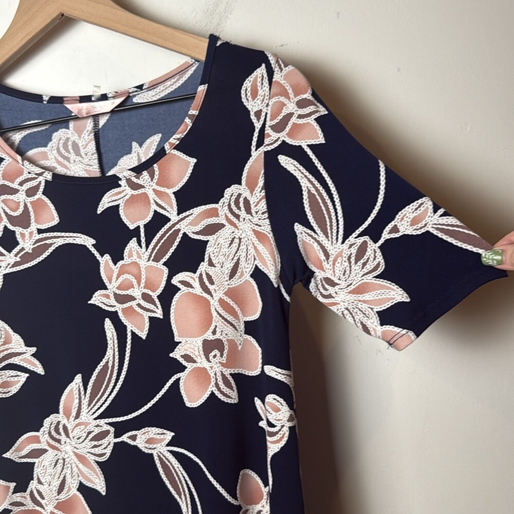 SJS Floral Shift Dress Blue Pink Stretch Casual Women’s size S