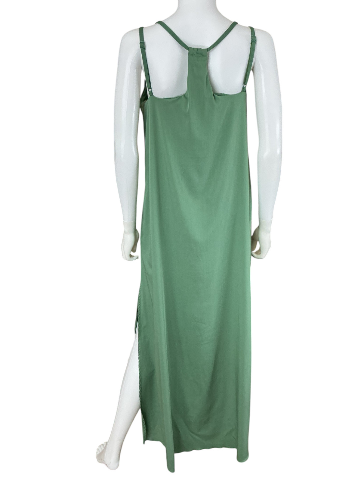 SheBird The Savannah Strappy Maxi Bra Dress Green Bamboo Blend sz 4 Slit Pockets