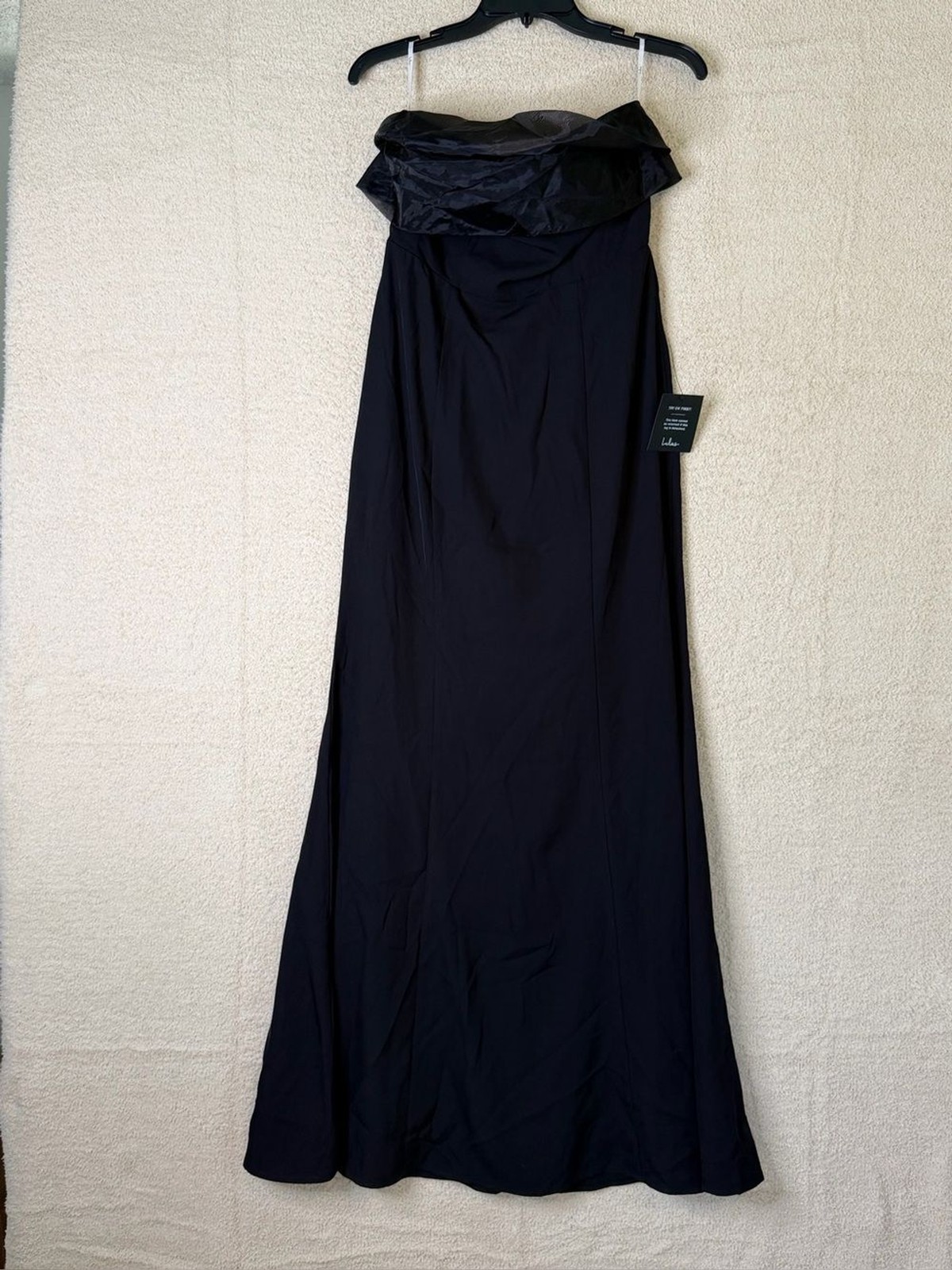 Lulus Black Strapless Fold-Over Maxi Dress Side Slit Size M NWT
