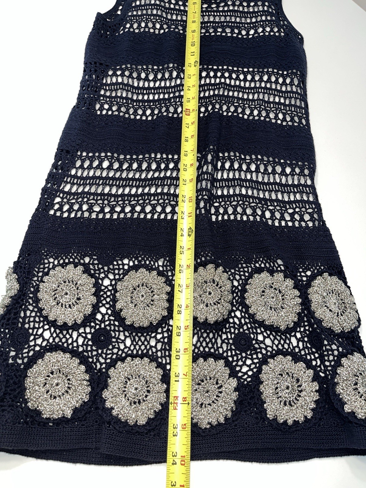 3.1 Phillip Lim…. Navy Blue Crochet Dress / Gold Medallion…Sz S