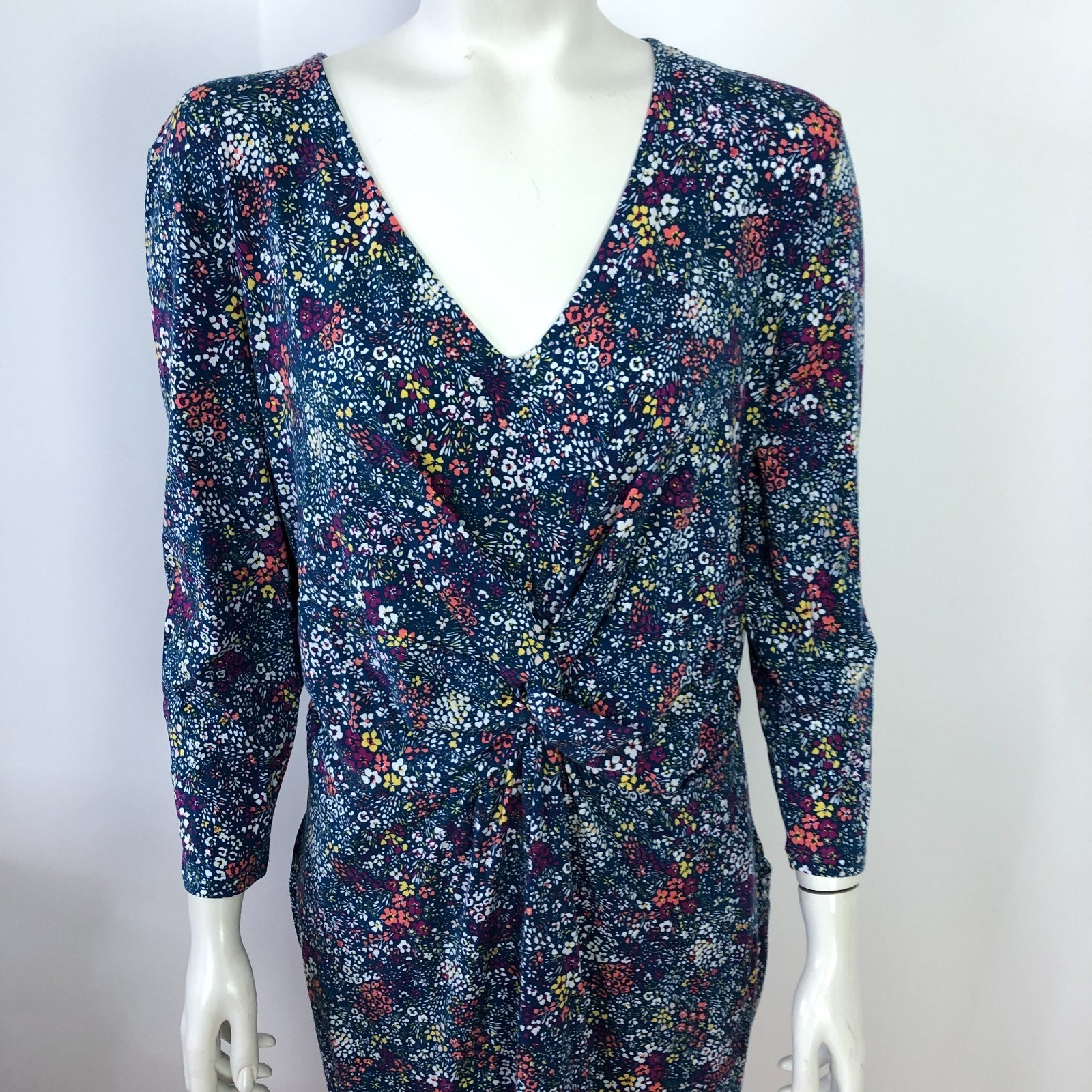 Lands’ End NEW Medium 10-12 Ruched Pull Over Below Knee Dress All Over Print