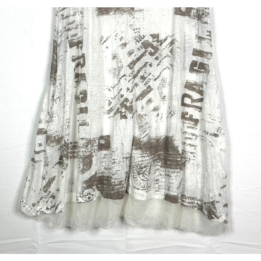 Gershon Bram Cap Sleeve Post Print Layered Tulle Hemline Dress White Women Large