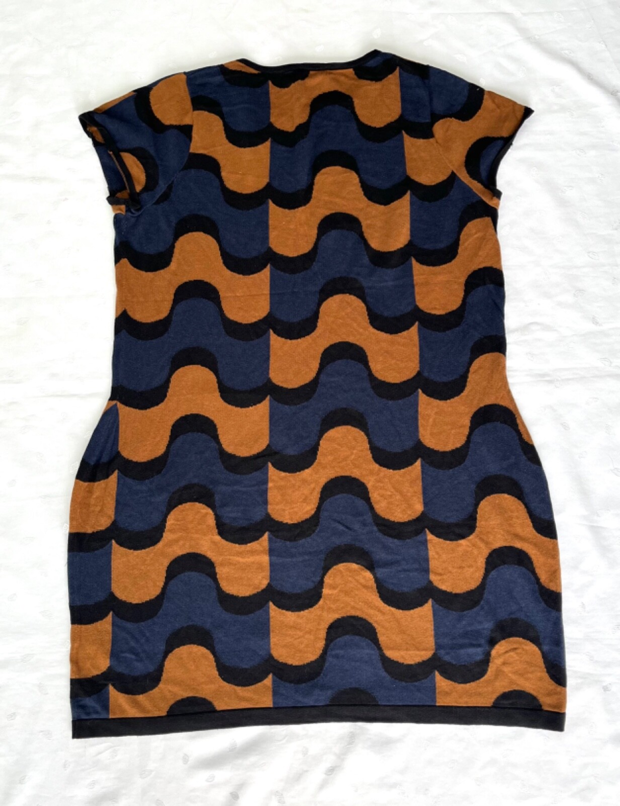 boden Geometric Cotton Viscose Cap Sleeve Knit Dress in Black Blue Brown Sze 18L