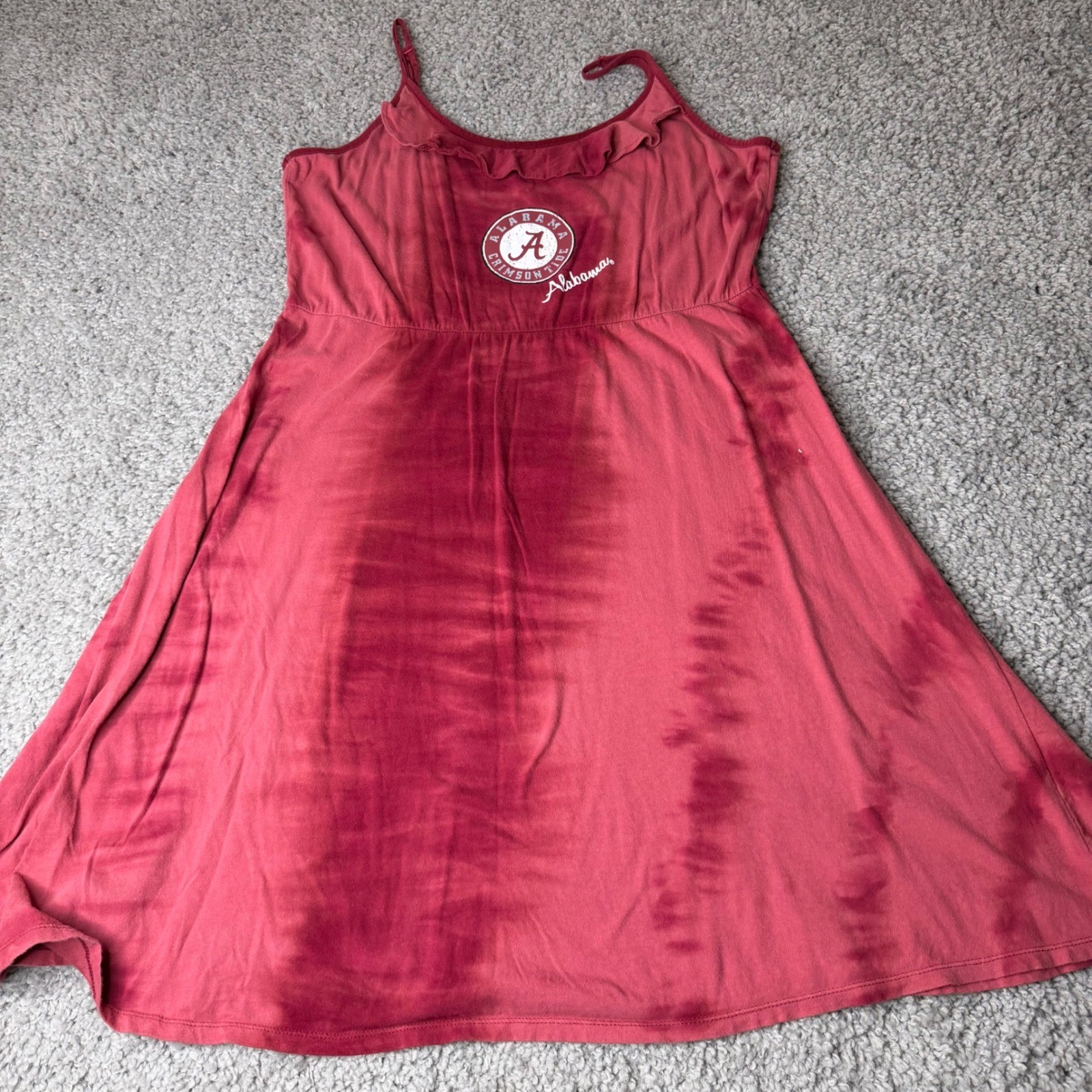 Alabama Crimson Tide Womens Tie Dye Sundress Red Ruffle Neck Game Day Mini Dress