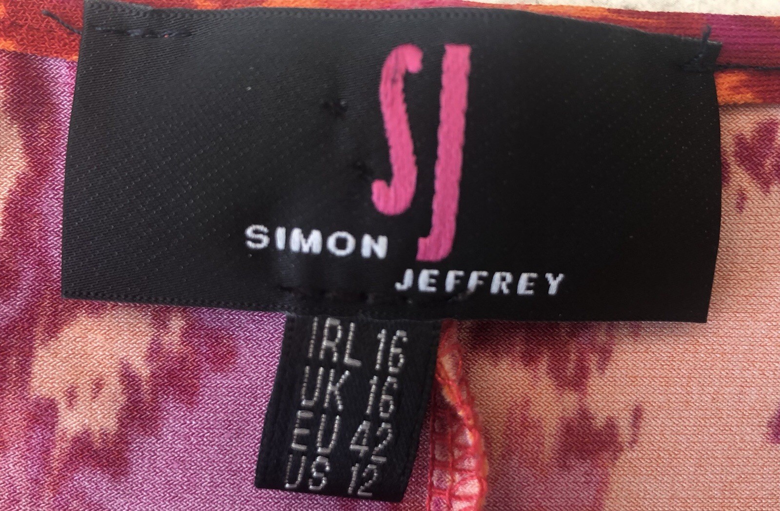 Simon Jeffrey Midi Dress Uk 16 Vibrant Orange & Pink Print Sleeveless High Waist